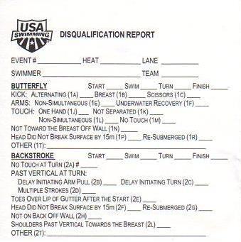 USAS DQ Slip: 1. Make sure Event, Heat, & Lane are filled out correctly. 2.