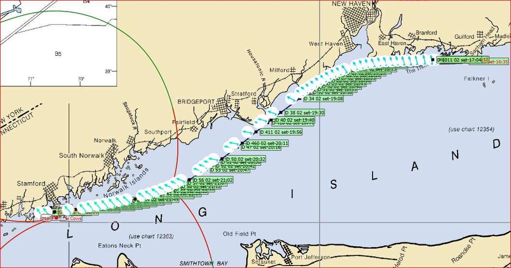 After Block Island we had two sailing strategies to follow: - The hot one, passing North of Plum Island and more direct to the Long Island Sound