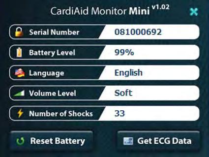 These data can be obtained by an authorized service provider by CardiAid Monitor Software via bluetooth connection.