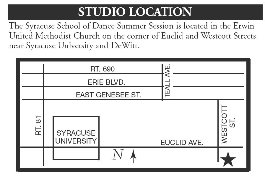 STUDIO LOCATION The Syracuse School of Dance is located in the Erwin United Methodist Church, 920 Euclid Ave.