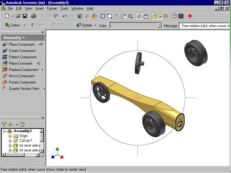 When your dragster has been positioned, use the Move Component tool to orientate the Front and Rear Wheels that you