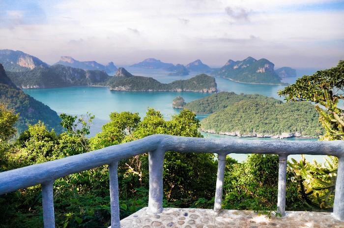 View to the 42 islands of Ang Thong NP The Thai islands are slowly losing their charm due to the huge boom of tourism. Nearly all popular and so-called highlight destination are overcrowded.