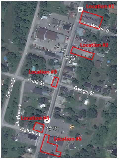 On-Street Parking (30 minute intervals): 1. Highway 38, east side only, from Verona Sand Road to two houses north of the Canada Post Office Off-Street Parking (60 minute intervals): 1.