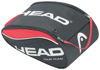 for 3 racquets adjustable shoulder straps front zipper pocket inside mesh pocket TOUR TEAM