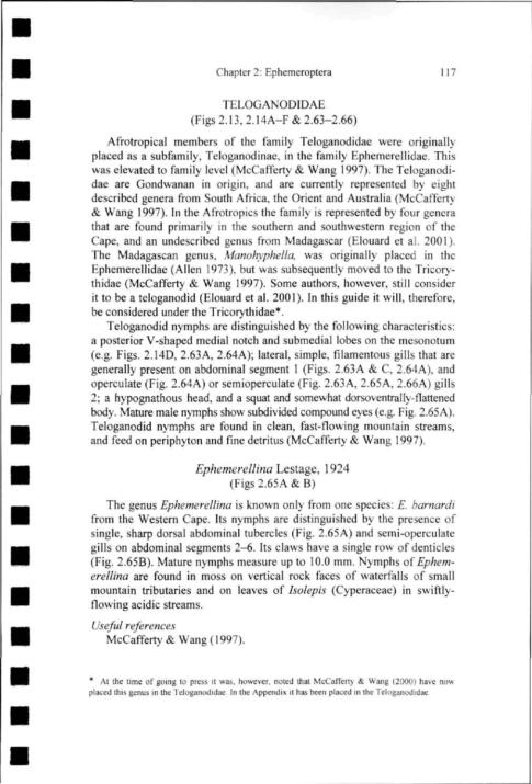 Chapter 2: Ephemeroptera 117 TELOGANODIDAE (Figs 2.13. 2.14A-F& 2.63-2.