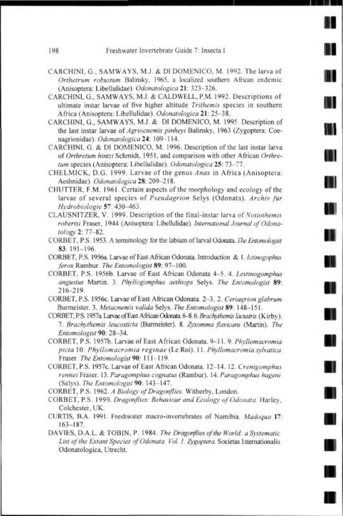 198 Freshwater Invertebrate Guide 7: Insecta I III CARCHINI, G., SAMWAYS. M.J. & DI DOMENICO, M. 1992.