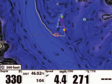 FOLLOW THE CONTOUR FISHFINDER OPERATIONS Starting Follow the Contour Navigation Submenu Navigation Option 1 (orange) Navigation Option 2 (gray) Navigation