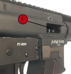 AFPCC M 100 1. Place safety selector (A) on SAFE. Note: If hammer is not cocked, safety selector cannot be placed on SAFE. 2. Pull charging handle (B) rearward.