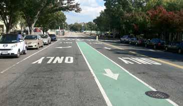 [Conventional bicycle lanes] Additional Design Considerations C Parking Lane Marking: Use a continuous solid line or place T marks between the bicycle lane and the parking lane to mark the inside of