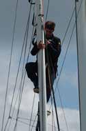 TIPS FOR USING MAGIC-MAT Attach the mainsail, spinnaker or genoa halyard to the eye at the top of the mast ladder (the side where there are two steps facing). Hoist the halyard with the mast ladder.