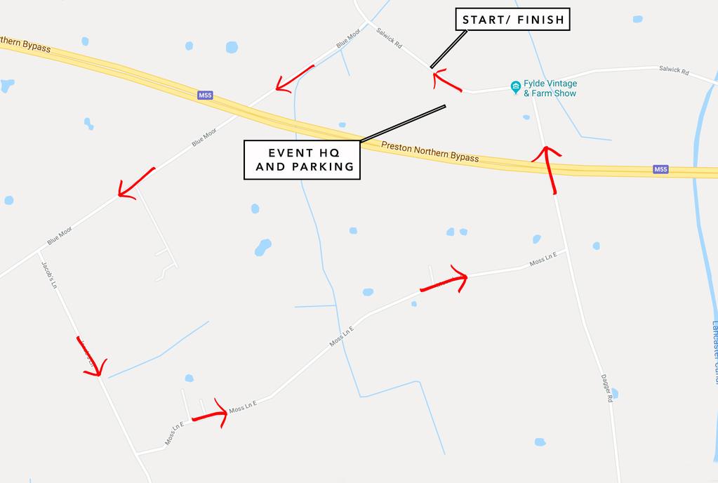 Monday: Event HQ, podium presentations and car parking will be in The Show Field. The roads used for the tour will be closed from 9am to 5pm and there are maps below of the course/ roads affected.