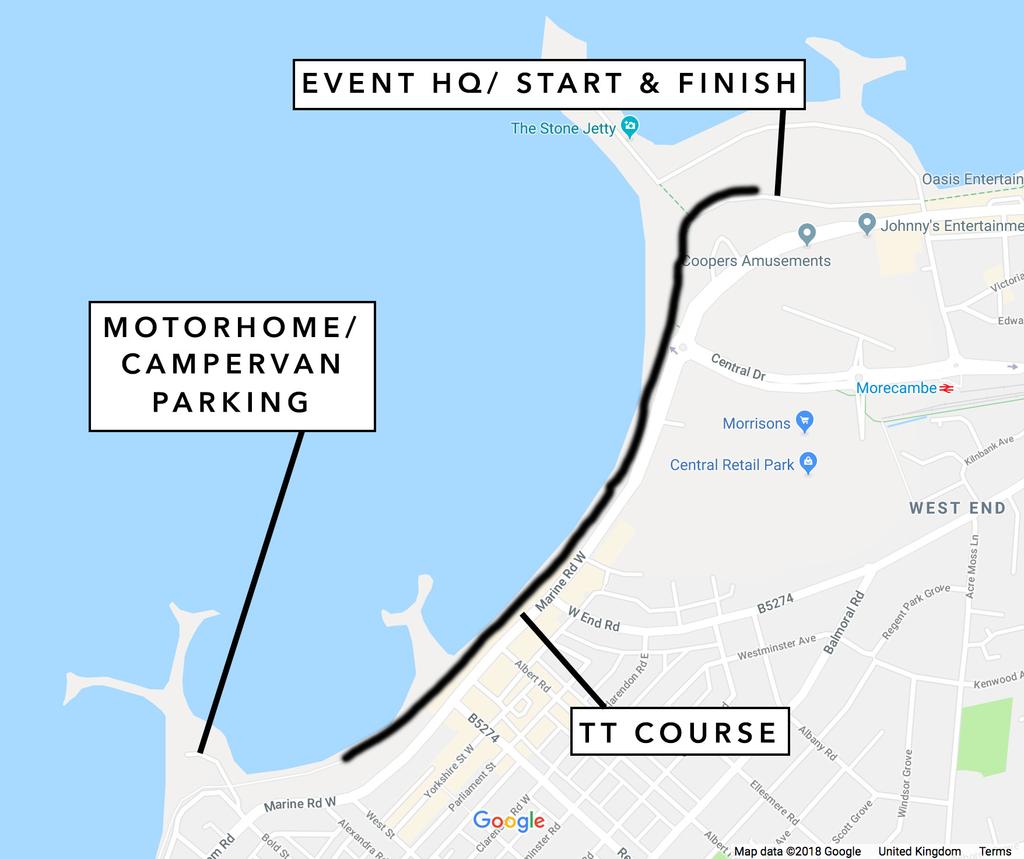 Saturday: Saturday s stage will be in the form of a time trial on the Promenade in Morecambe. The course will begin and end at a point just north of the Midland Hotel.