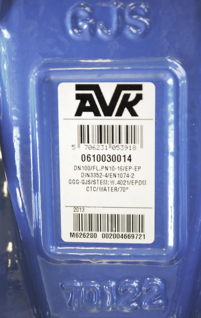 AVK logo EAN number Item number Dimension / pressure class / coating Standard Casting material / stem material