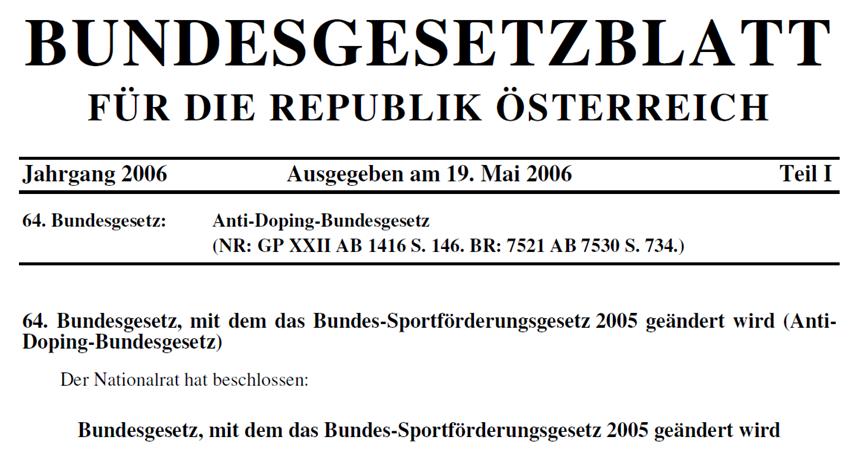 Legal Consequence of Torino 2006 Political Level: Federal Law of Anti-Doping Seite 5 Key Points Separate Law, dealing with Anti-Doping matters in Austria Consequent implementation of the WADA Code