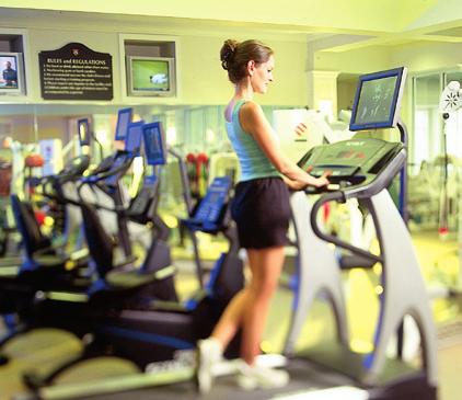 Fitness Center amenities include Cardio & Strength Equipment, Aerobics Room, an Outdoor and Indoor Pool, Massage Therapy, Sauna and Steam