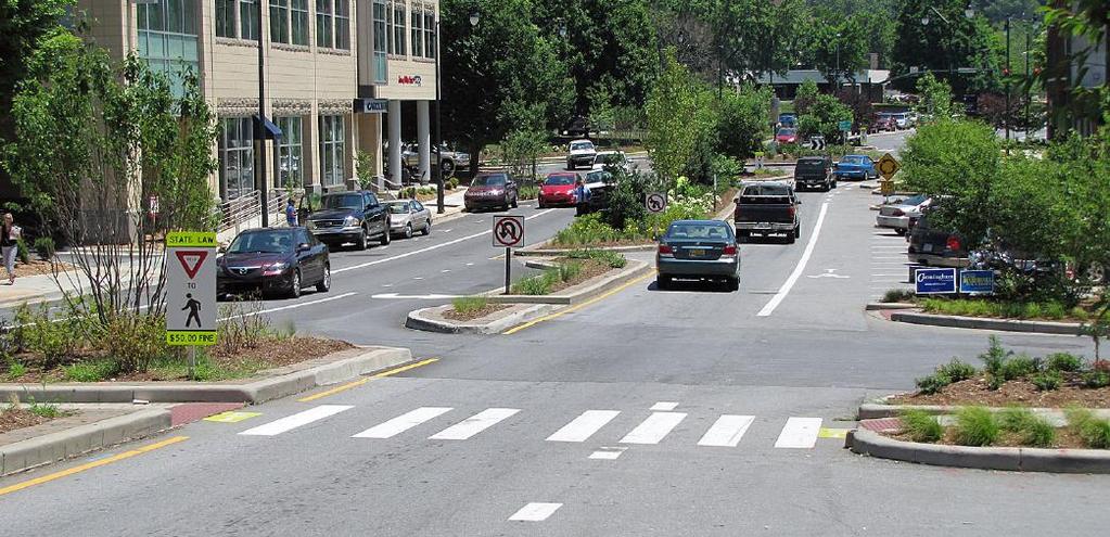 ADA compliant curb ramps Signalization and pedestrian beacons Signage and pavement markings The following section provides an overview of planning and designing pedestrian crossings, along with