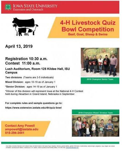Participants will receive hands-on instruction from the ISU livestock judging coach and team. More information will be available soon.