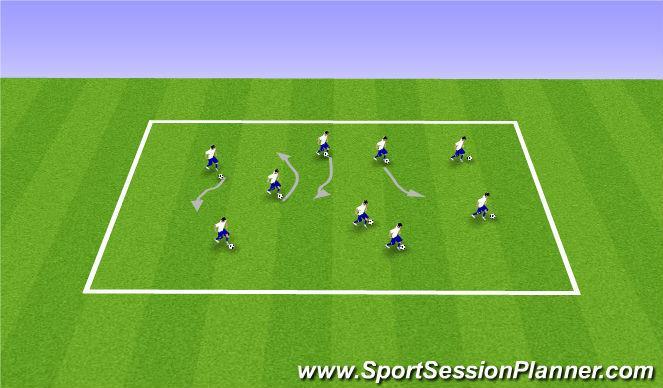 WEEK SIX 1v1 Attacking Fundamental movements Set Up: Each player with a ball in the area Organization: Players are dribbling around the area asked to be creative with the ball.
