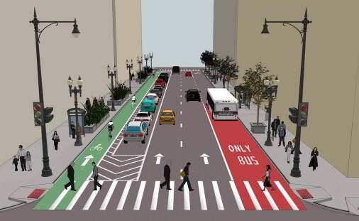 Option 1 -Basic On Washington & Madison: Bus Lane on right curb