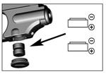 HOW TO INSTALL OR CHANGE THE BATTERIES This laser sight utilizes two(2) round cell silver oxide batteries SR44 or SR44W. Two batteries were included in the original laser sight packaging. 1.