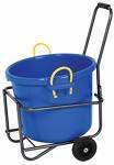 Muck buckets may be used for cleaning stalls, often with a cart for easy movement.