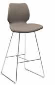 Barstool with central steel base and kick-back device. TELAIO A SLITTA IN TONDINO Barstool with steel sled frame.