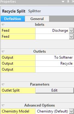 Click on the Edit button in the Parameters section. Change the Flow basis to Volume. Enter Fractions of 0.5 for both outlets.
