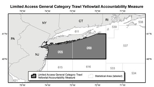 Yellowtail Flounder Accountability Measures in the Scallop Fishery For LAGC IFQ vessels that fish with trawls, the AM is a seasonal closure of statistical areas 612 and 613 (see map below).