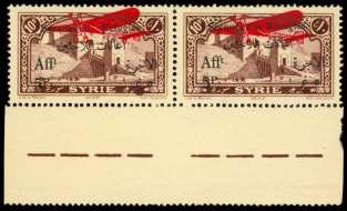 Estimate $200-300 463 Syria: French Man date, Air mail, 1925-29, gut ter pairs & over print va ri et ies (C30//C35), comprising 1p & 2p ver ti cal gut ter pairs 1926-29 (C30 & C35), 3p two pairs with