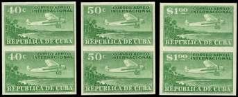 Scott $620 as sin gles (photo on web site). Estimate $400-600 ECUADOR 540 Ecuador, Air mail, 1928, Pro vi sional sur charges, 50c-3s & 1s com plete (C1-C5, CF1), o.g., Very Fine.