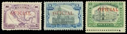 LATIN AMERICA 552 Mex ico, Of fi cials, 1918, 40c to 5p com plete (O121-O123), o.g., hinge rem nants, F.-V.F. Scott $695.