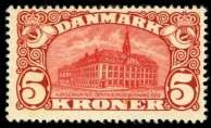 DENMARK 105 a Den mark, 1912, 35öre on 16öre slate & brown, in verted frame (79a), in sheet mar gin block of 4