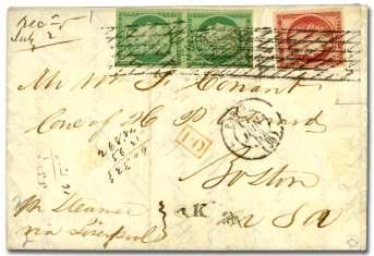FRANCE: POSTAL HISTORY 114 ( ) France, 1850, Ceres, 10c dark bister on yel low ish (1a), large mar gins all around, tied by neat loz enge can cel on small cover front post marked Guerande, 26 Jan
