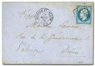 130 131 130 France, 1862, Na po leon III per fo rated, 10c, 20c & 40c (25-27), tied by roller of large dots on cover from Paris to St.