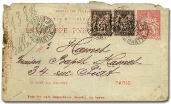 Estimate $300-400 155 France, 1870, Siege of Paris, 20c dull blue on blu ish (57), tied by ASNA can cel on small cover to Paris post marked light Ver sailles ASSEMBLEE NAT LE cds,