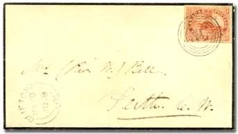 BRITISH COMMONWEALTH CANADA: POSTAL HISTORY 24 25 24 Can ada, 1839, folded let ter to Scot land, LONDON (Can ada) red post mark with manu script April 1/39 on folded let ter rated 1.