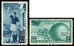 330 Italian Colonies, 1934, Soc cer, reg u lar is sues & airs com plete (46-50, C29-C35), o.g., lightly hinged, F.