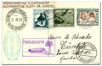 Estimate $300-400 336 337 336 Liech ten stein, 1931, 2nd & 3rd South Amer ica flights, first is a card franked with 2.