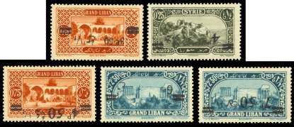 Estimate $300-400 407 / Lebanon: French Mandate, 1926, in verted sur charges (63-65, 68-69 vars.