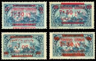 ASIA, MIDDLE EAST AND AFRICA 413 Lebanon: French Mandate, 1928, 25p with dou ble red over prints (95A var.), F.-V.F., un listed and rarely of fered. SG 136a var.
