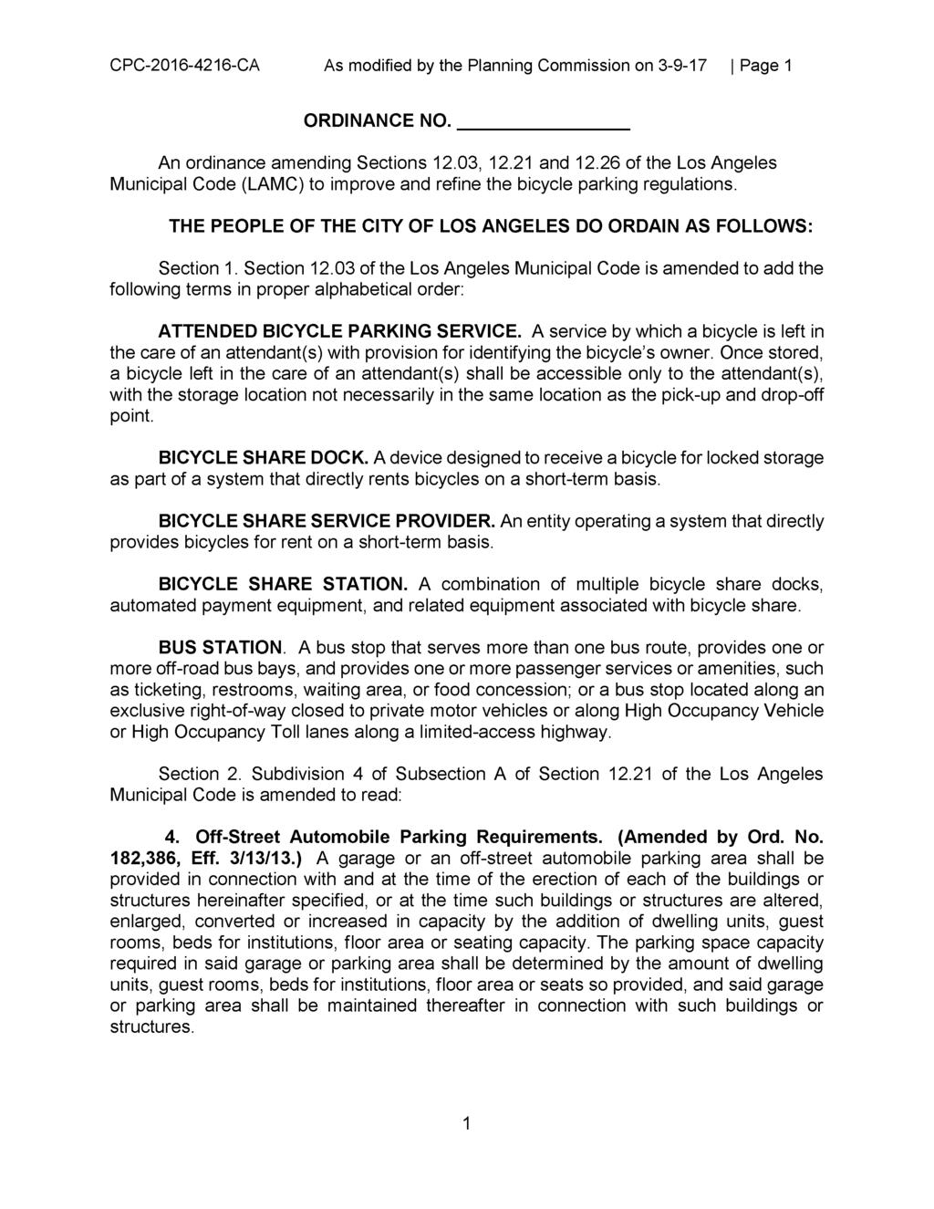 CPC-2016-4216-CA As modified by the Planning Commission on 3-9-17 Page 1 ORDINANCE NO. An ordinance amending Sections 12.03, 12.21 and 12.