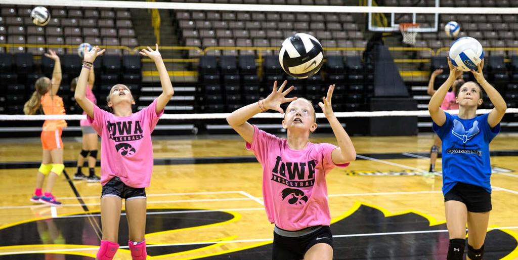 IOWA VOLLEYBALL CAMPS IOWA VOLLEYBALL CAMPS Many different age groups have the opportunity to train like a Hawkeye by attending Iowa volleyball camps and clinics.