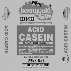 Casein Manufacture Acid Casein Skim milk is acidified, while stirred, with hydrochloric acid (mostly), lactic acid, or sulfuric acid, until the isoelectricph of casein (4.6) is reached.