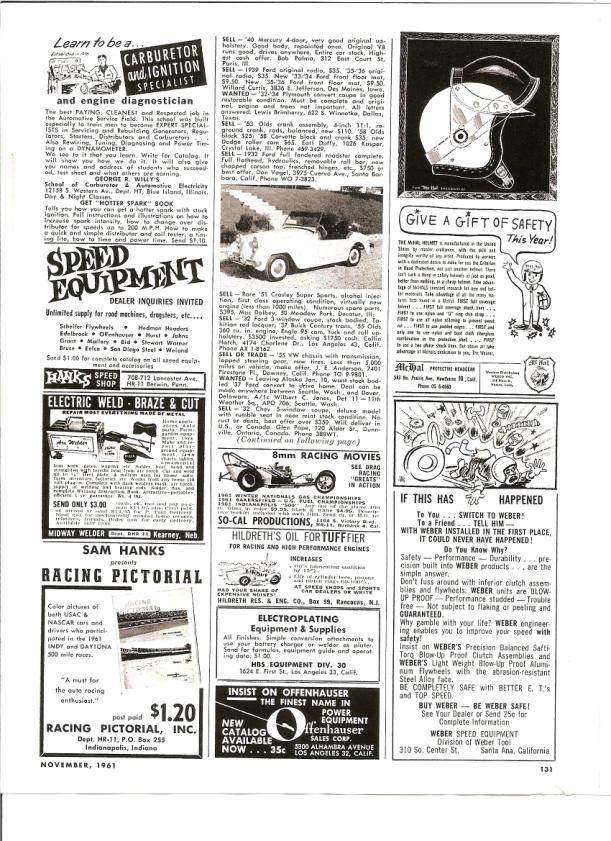 mailed an advertisement to Hot Rod. It appeared in the November 1961 issue. That Mercury would today be considered a nice survivor.