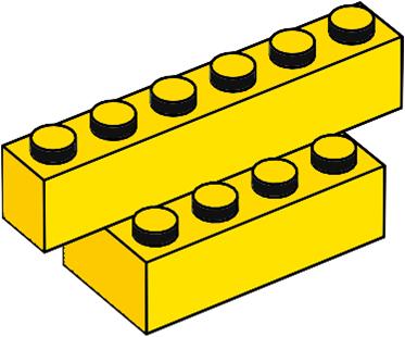 brick, 2 yellow 1x6 LEGO bricks, 1 modified 2 x 2