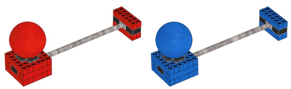 represented by a red and a blue LEGO model: The two barriers are placed oriented
