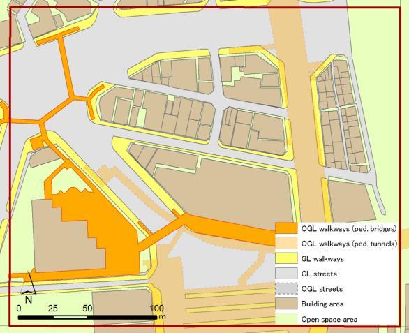 Constructed road space data 02. Definitions of road spaces All roadway spaces were constructed as polygonal data in ArcGIS. - 30% of the total underground area is accounted as pedestrian spaces.