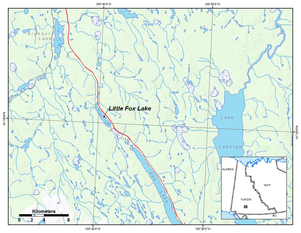 Figure 1. Location of Little Fox Lake, Yukon. Methods Estimating abundance We use mark-recapture methodology to estimate burbot abundance.