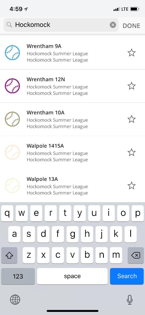 SportsEngine Mobile App Search for the Hockomock Summer League, then scroll to find your team(s).