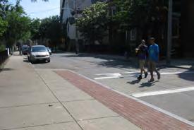 Sidewalks should be provided on both sides of urban streets, vertically separated from moving traffc and ideally have a horizontal buffer from moving traffc.